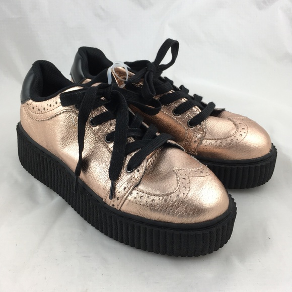 T.U.K Shoes - Platform creepers rosegold metallic wingtip NWOB 9